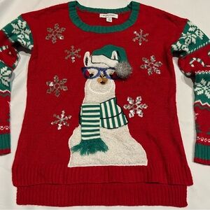 Holiday Llama Sweater with Green Accents